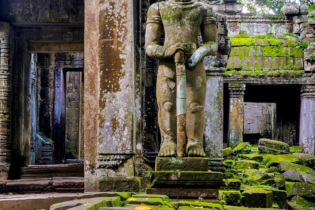 Cambodia, Angkor on World Heritage list of UNESCO, Preah Khan of Angkor, built in 1191 by King Jayavarman VII, Dvarapala - guardian