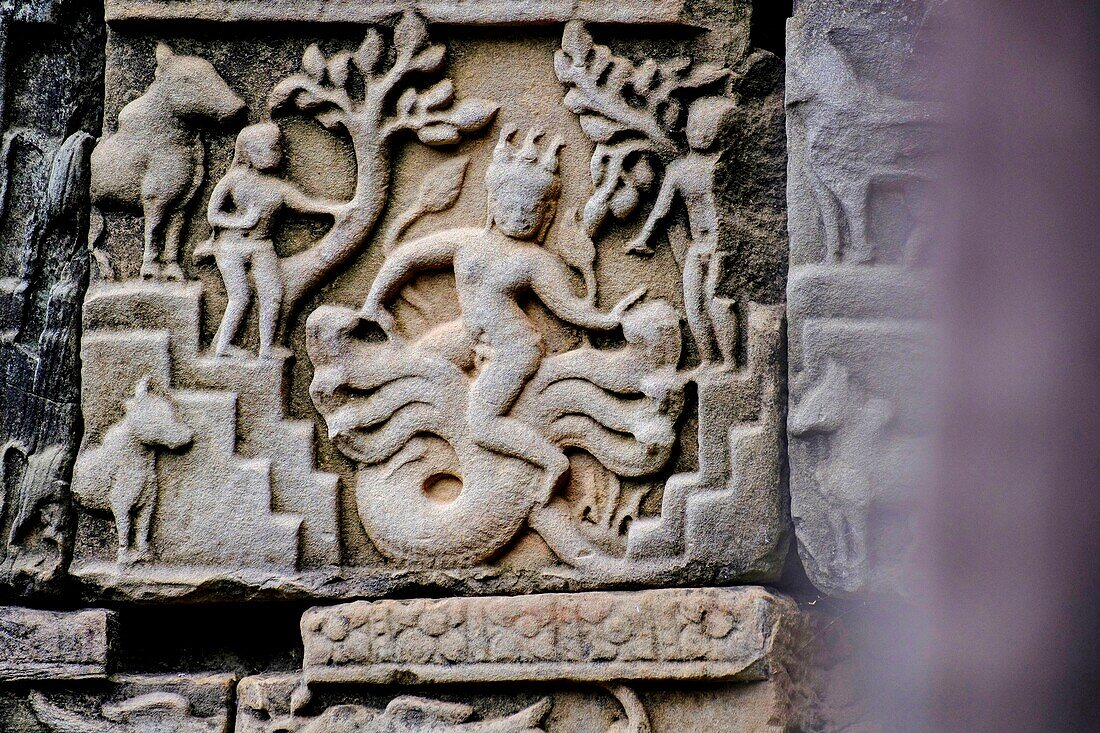 Kambodscha, Angkor auf der Welterbeliste der UNESCO, Tempel von Baphuon, erbaut von König Udayaditiavarman II um 1060, Fresken