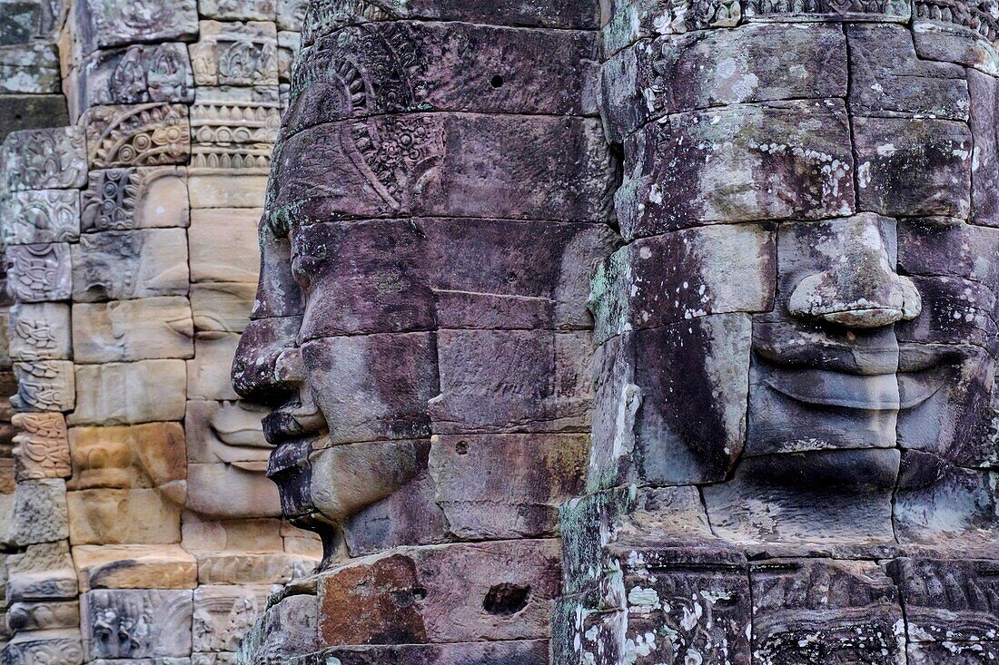 Kambodscha, Angkor auf der Welterbeliste der UNESCO, Bayon-Tempel, erbaut im 12-13. Jahrhundert von König Jayavarman VII