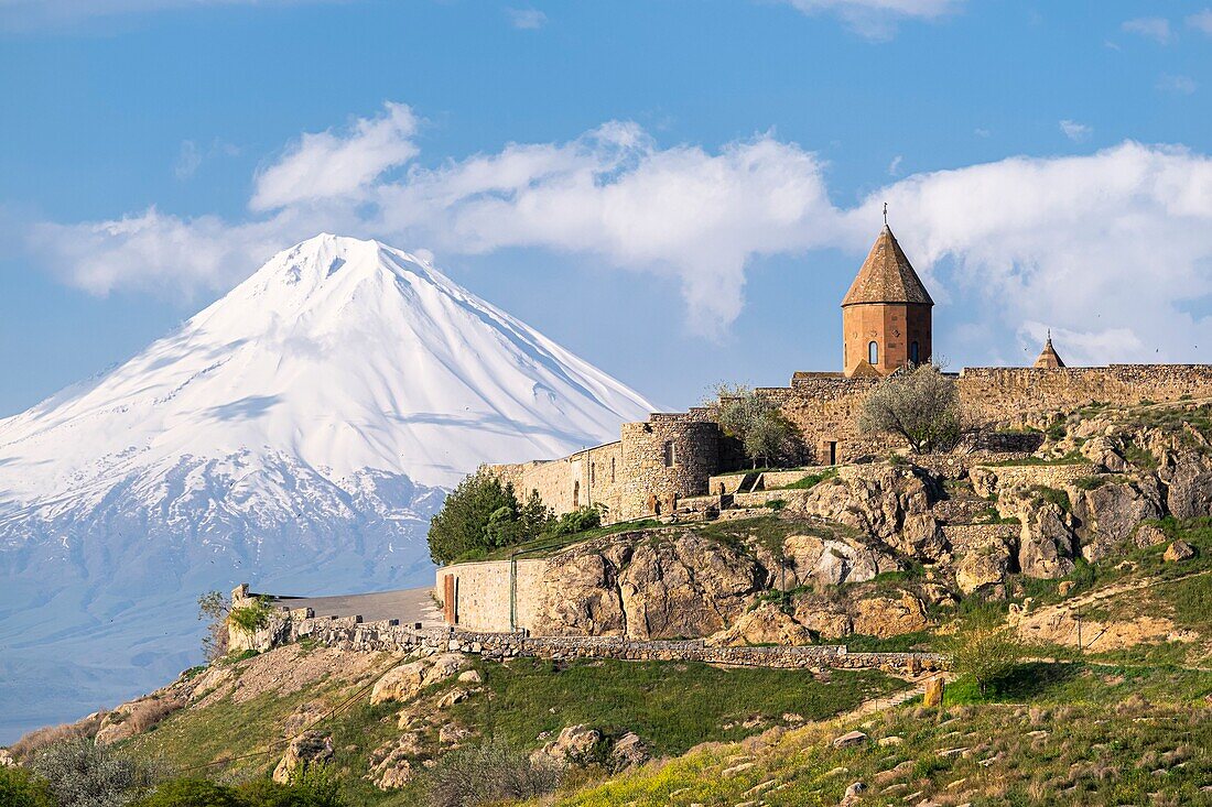 Armenia, Ararat region, Khor Virap monastery and Mount Ararat