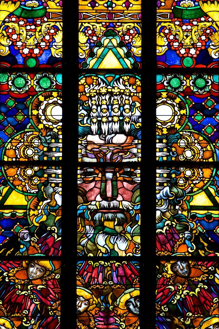 Switzerland, Canton of Fribourg, Fribourg, San Nicolas Cathedral, Stained Glass Windows created by the Polish painter, Jozef Mehoffer