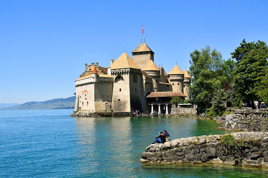 Schweiz, Kanton Waadt, Genfersee, Veytaux, Schloss Chillon im Süden von Montreux