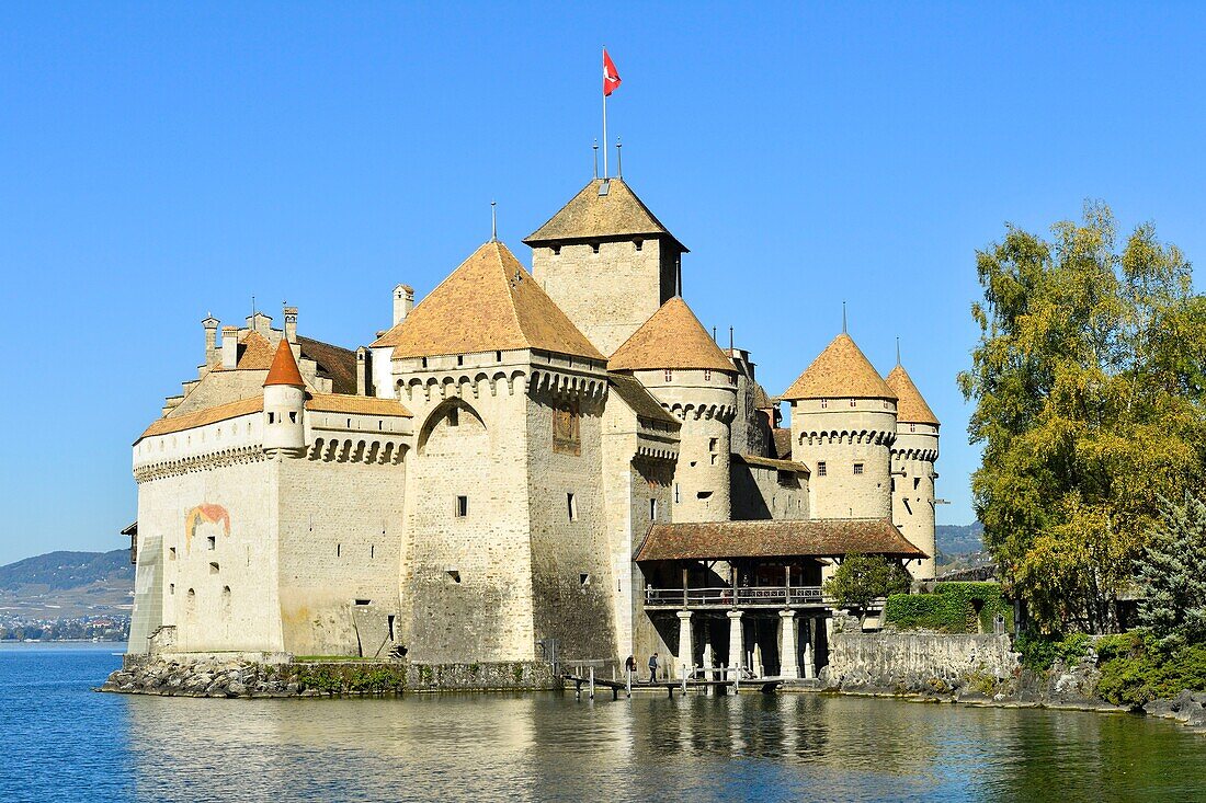 Schweiz, Kanton Waadt, Genfersee, Veytaux, Schloss Chillon im Süden von Montreux