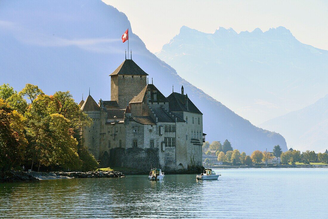 Schweiz, Kanton Waadt, Genfersee, Veytaux, Schloss Chillon im Süden von Montreux