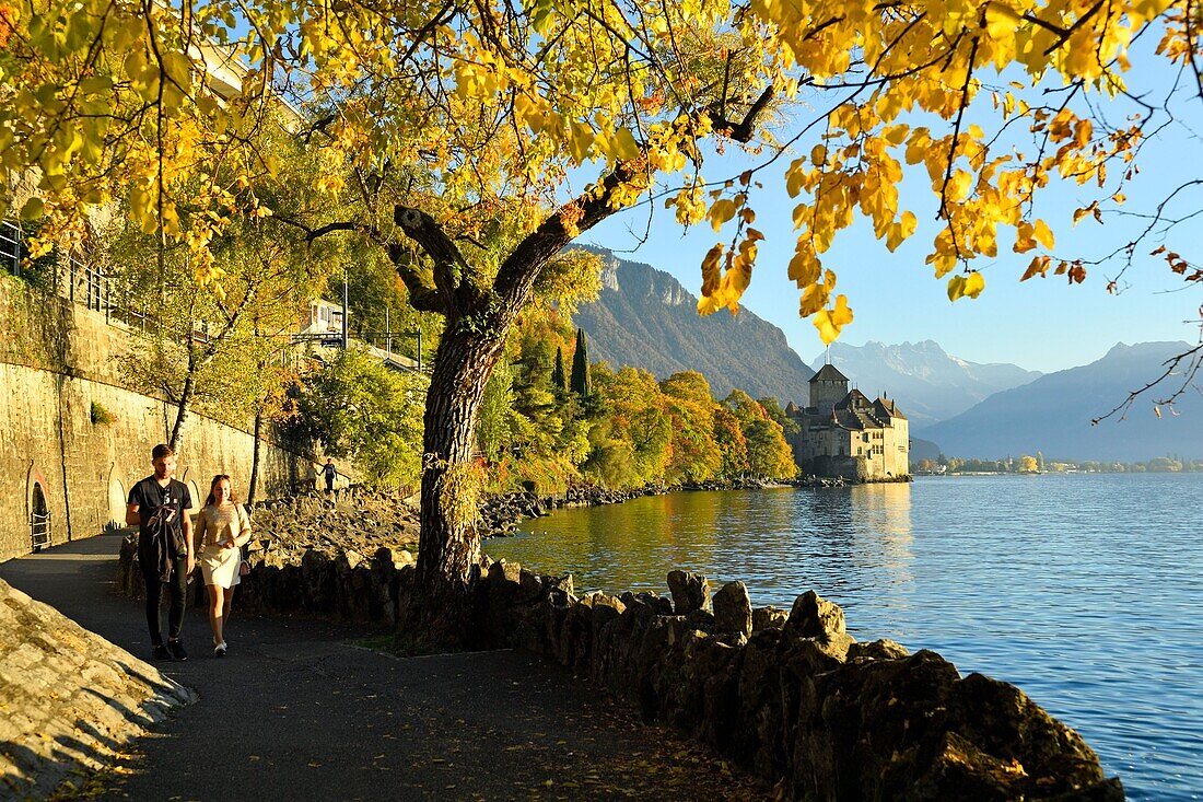 Schweiz, Kanton Waadt, Genfersee, Veytaux, Schloss Chillon im Süden von Montreux