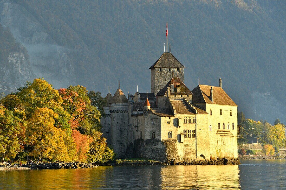 Schweiz, Kanton Waadt, Genfersee, Veytaux, Schloss Chillon im Süden von Montreux