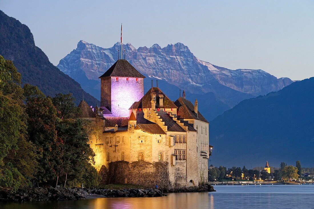 Schweiz, Kanton Waadt, Genfersee, Veytaux, Schloss Chillon im Süden von Montreux