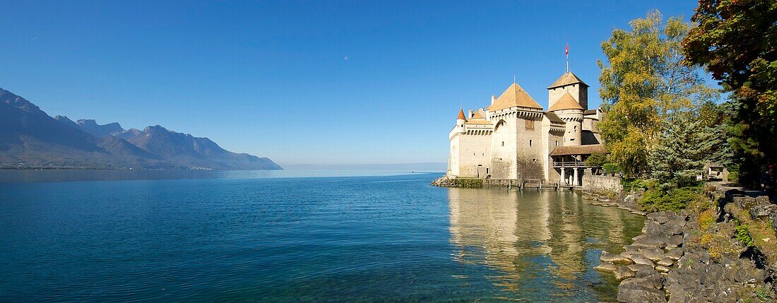 Schweiz, Kanton Waadt, Genfersee, Veytaux, Schloss Chillon im Süden von Montreux