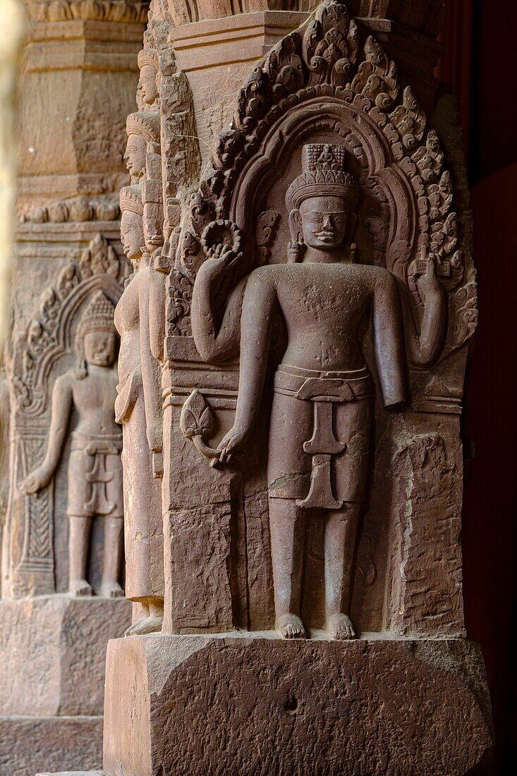 Cambodia, Phnom Penh, National museum, build by french in 1917, Mahayana buddhist stone marker angkorian period, dated 11 th. century