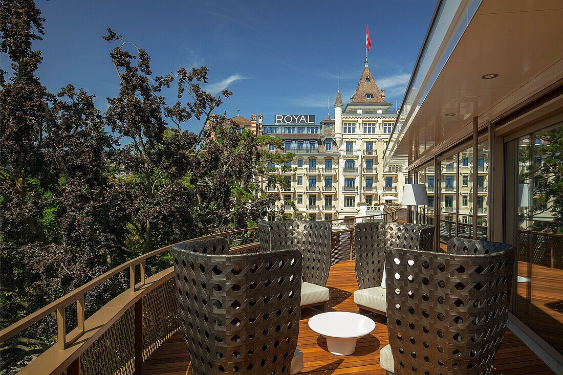 Switzerland, Vaud Canton, city of Lausanne, the brand new refurbished Royal Savoy Hotel, the penthouse terrace top of the new aisle