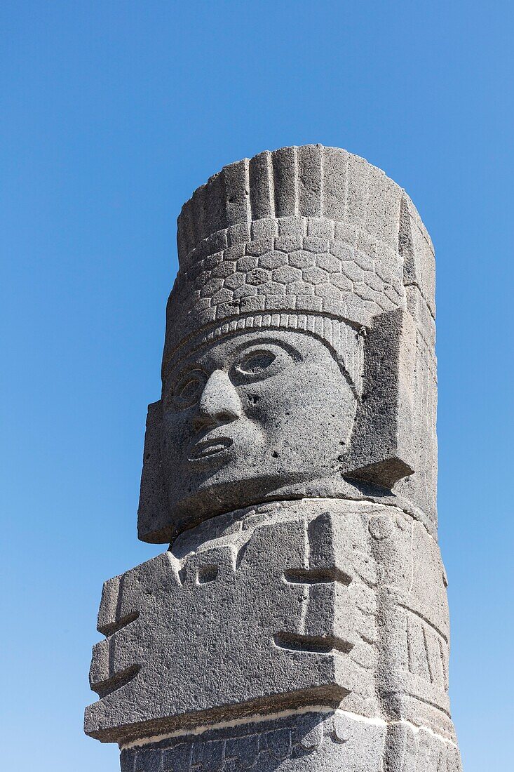 Mexico, Hidalgo state, Tula de Allende, Toltec archaeological site, pillar the Atlantes on the Pyramid of Quetzalcoatl or of the Morning Star