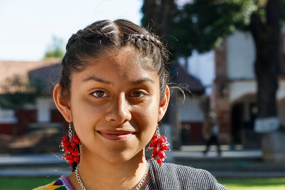 Mexico, Michoacan state, Patzcuaro, young woman portrait