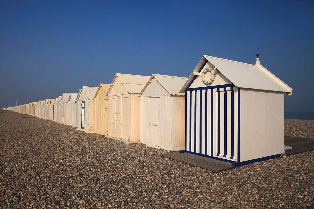 France, Somme, Cayeux sur Mer, Beach huts Cayeux sur Mer