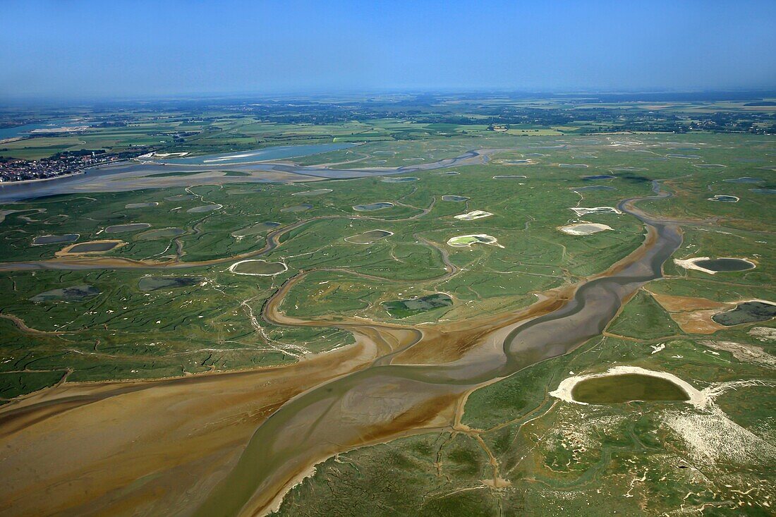 France, Somme, Les Mollieres in the Somme Bay (aerial view)