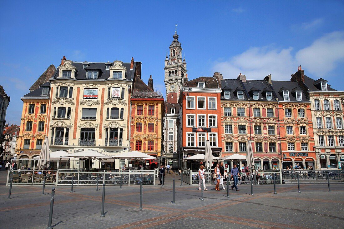 France, Nord, Lille, Place du General De Gaulle or Grand Place and the belfry