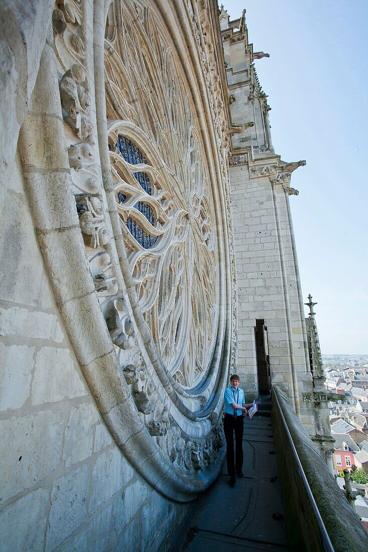 Frankreich, Somme, Amiens, Der große Rosengarten an der Westfassade der Kathedrale von Amiens, von der UNESCO zum Weltkulturerbe erklärt