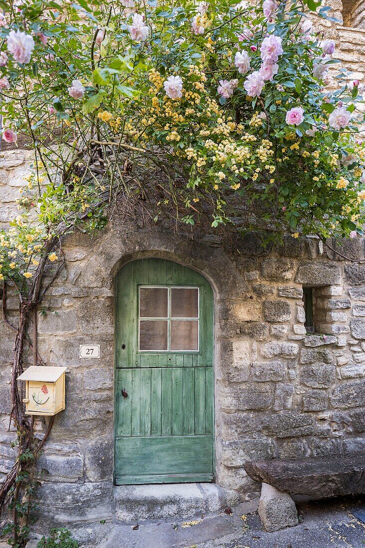 Frankreich, Vaucluse, Regionales Naturreservat Luberon, Saignon, Tür eines Dorfhauses