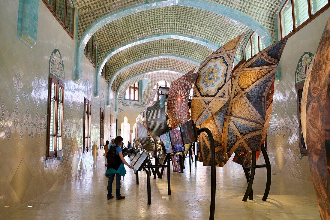 Spain, Catalonia, Barcelona, El Guinardo District, Hospital de la Santa Creu i de Sant Pau listed as World Heritage by UNESCO, with Modernist Style by architect Domenech i Montaner