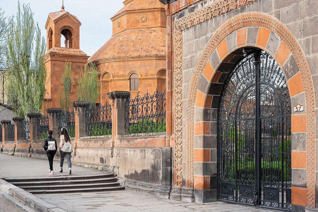 Armenia, Shirak region, Gyumri, historic district or Kumayri, Surp Nahatakac cathedral (Cathedral of the Holy Martyrs) and the entrance of Museum of National Architecture and Urban Life