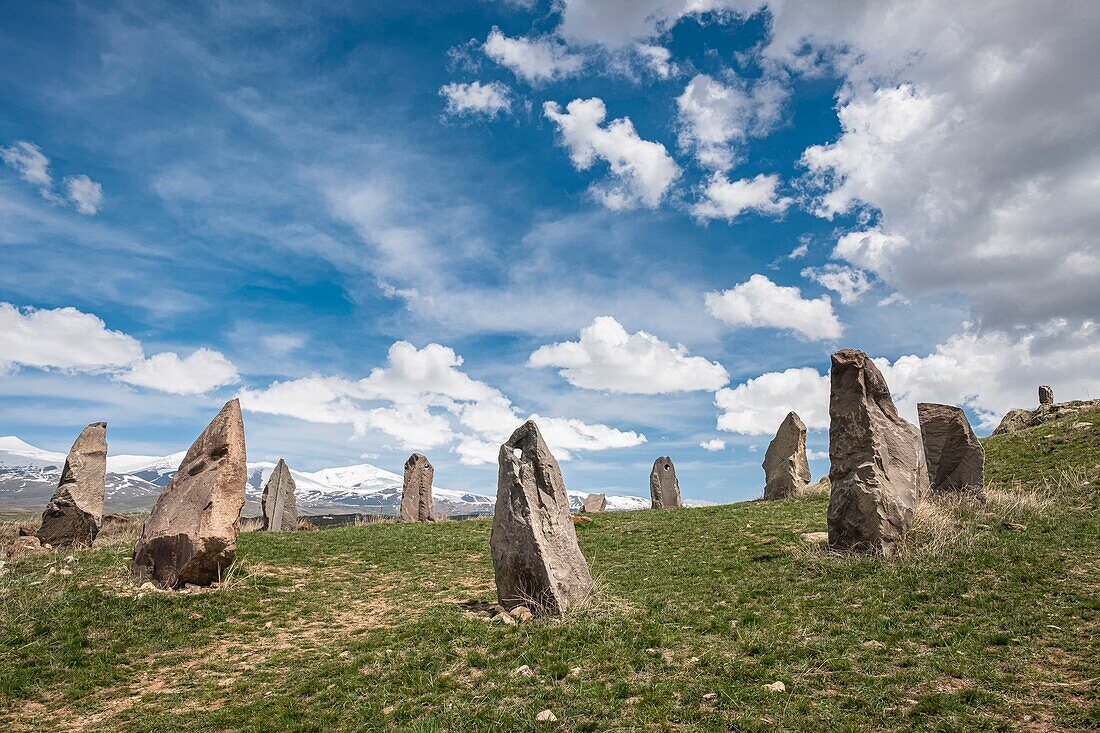 Armenia, Syunik region, Sisian, prehistoric archaeological site of Zorats Karer (or Karahunj), the Centre is an instatllation by the Armenian artist Ashot Avagyan