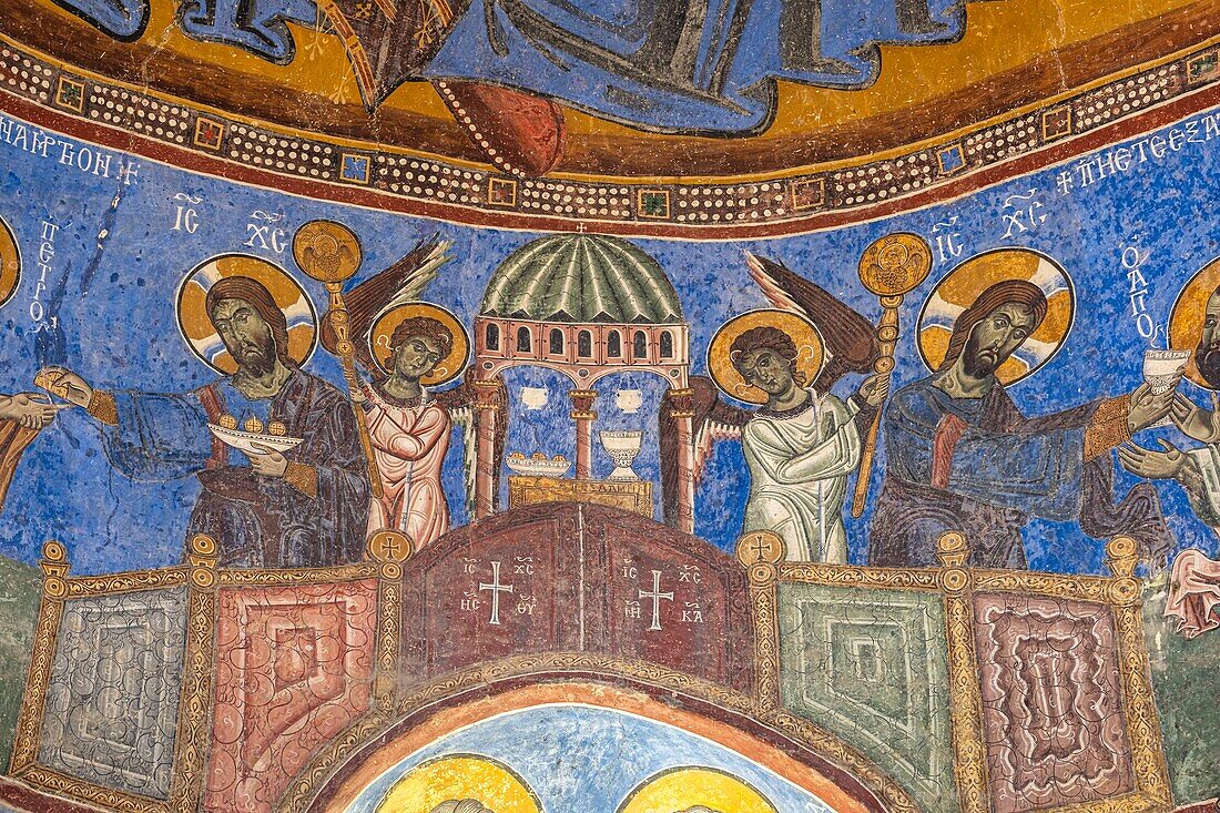 Armenia, Lorri region, Akhtala monastery, 10th-century fortified monastery, Byzantine murals of Surp Astvatsatsin church