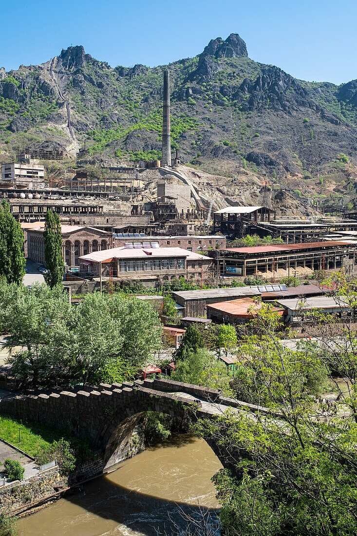 Armenia, Lorri region, Debed valley, Alaverdi, Sanahin bridge, 12th century medieval bridge over Debed river, and the old copper factory