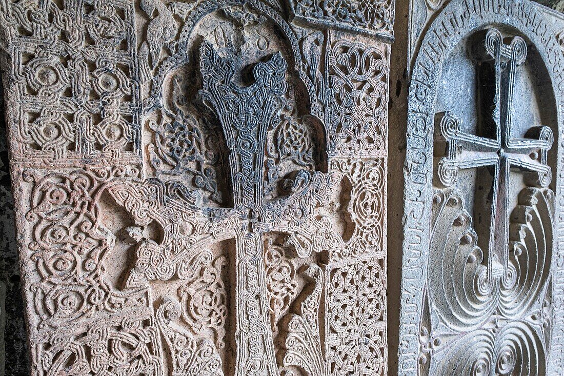 Armenia, Lorri region, Debed valley, surroundings of Alaverdi, Haghpat monastery, founded between the 10th and 13th centuries, a UNESCO World Heritage site, khatchkar (carved memorial stele)