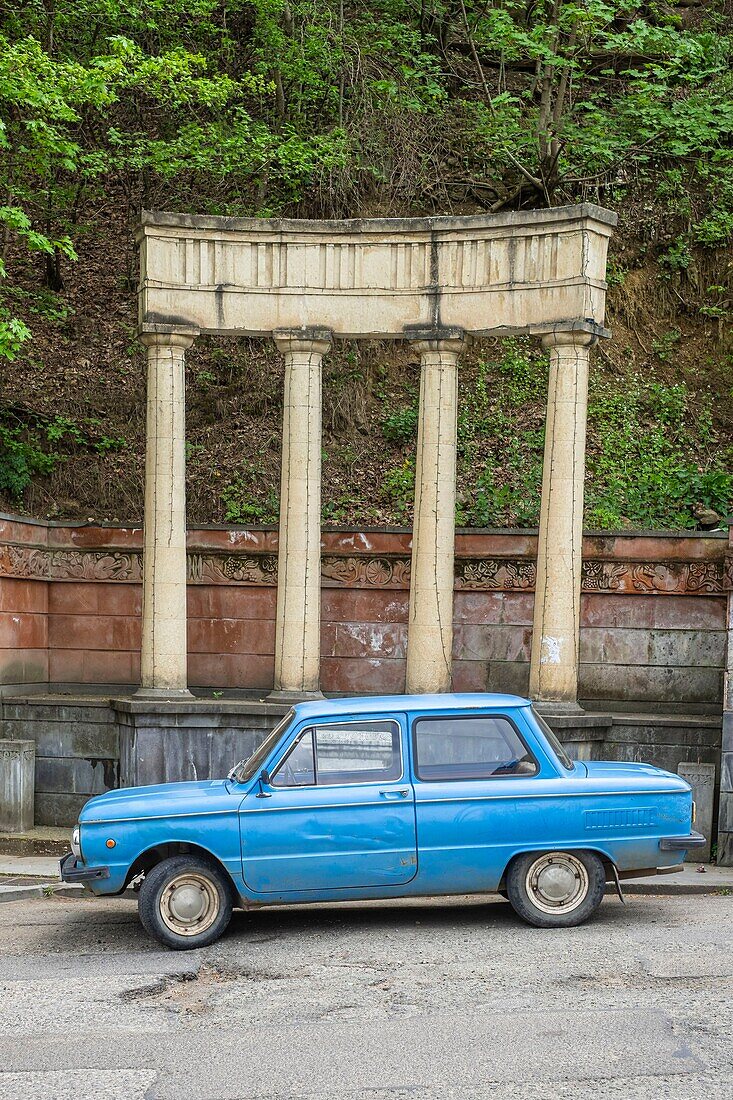 Armenia, Tavush region, Dilijan, thermal and spa resort nestled in a mountainous and wooded area, old Lada