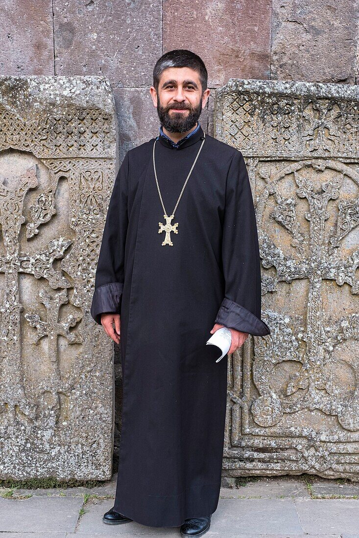 Armenia, Tavush region, Gosh, Gochavank (or Goshavank) monastery of the 12th and 13th centuries, priest