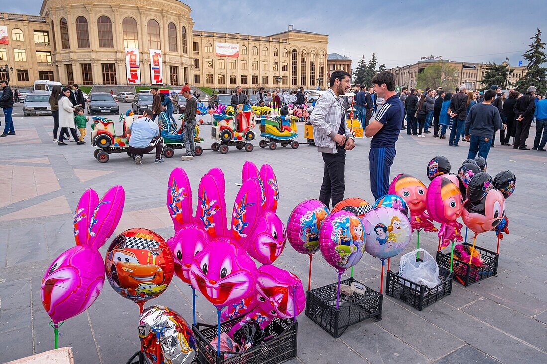 Armenia, Shirak region, Gyumri, historic district or Kumayri, Freedom square or Vartanants square, Victory Day on May 9, celebration of the victory of the Red Army on Nazi Germany in 1945, the City Hall in the background