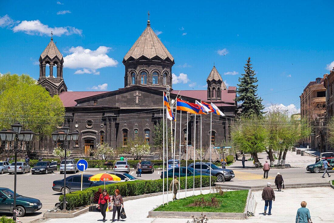 Armenia, Shirak region, Gyumri, historic district or Kumayri, Freedom square or Vartanants square and Surp Astvatsatsin or Yot Verk (Seven Wounds) Church