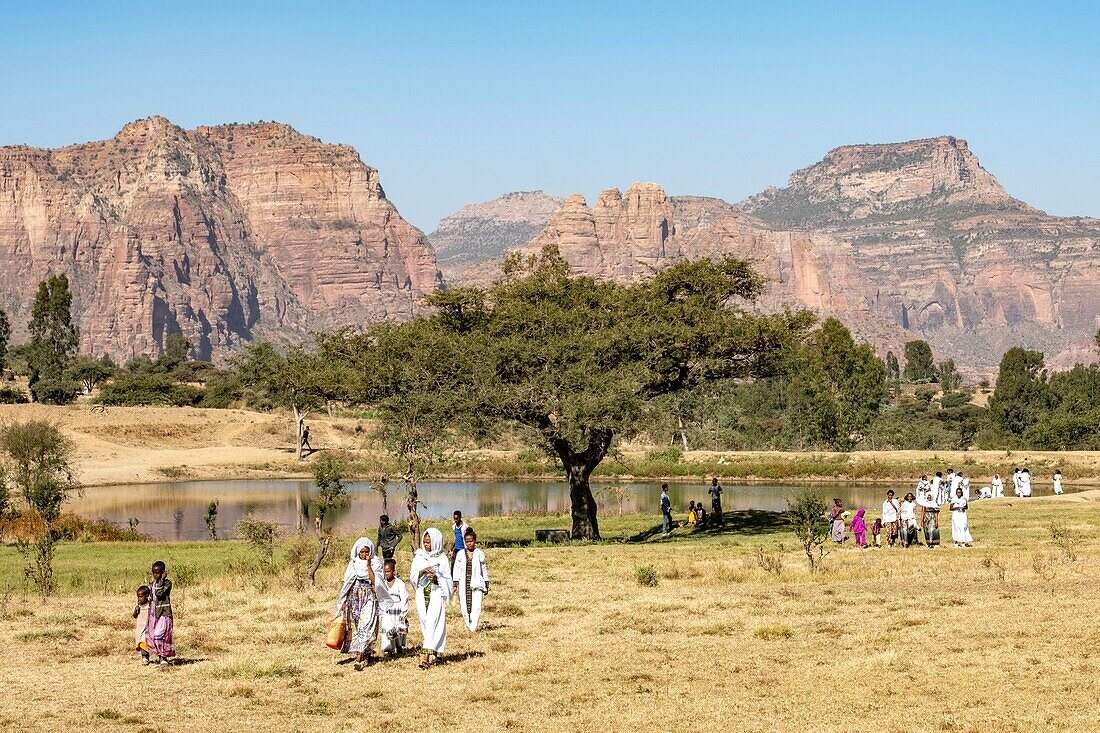 Äthiopien, Regionalstaat Tigray, Gheralta-Gebirge, Timkat-Fest 19. Januar 2019