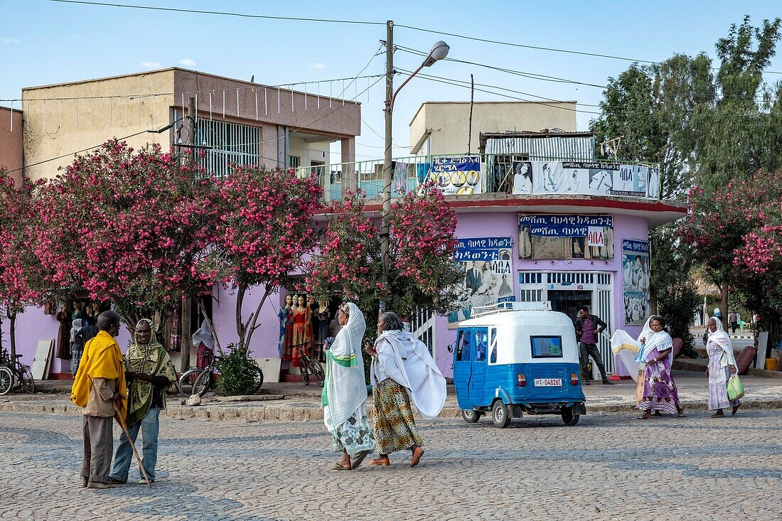 Ethiopia, Tigray regional state, city of Axoum, a street with tuk tuk