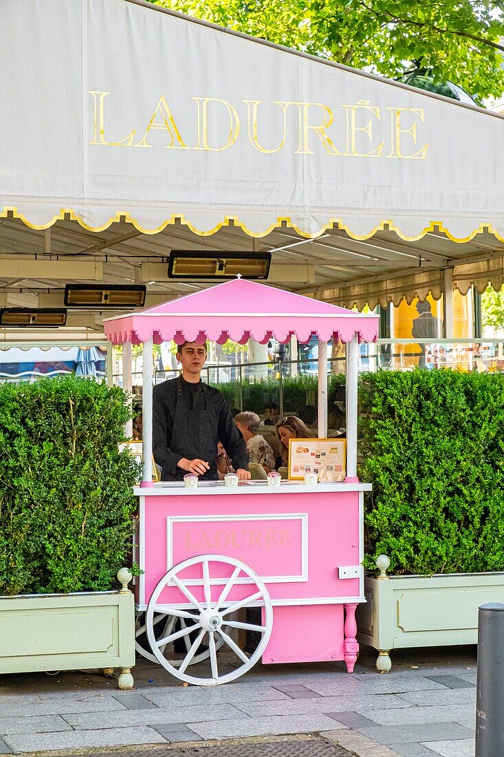 France, Paris, Champs Elysees, shop and macaroons restaurant La Duree