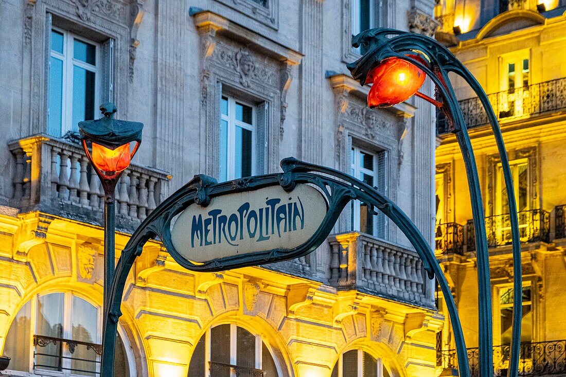 France, Paris, Saint Michel district, Saint Michel metro station in Guimard style