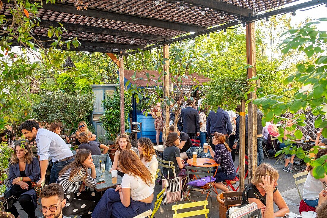 France, Paris, La Bellevilloise, artistic and cultural center with cafe and restaurant, terrace