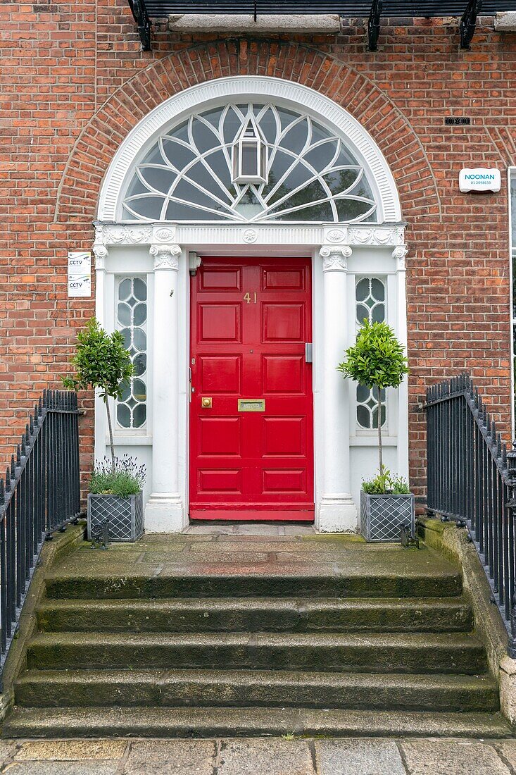 Ireland, Dublin, Merrion Square, the famous colorful doors and their brass knobs and handles typically from Georgian art