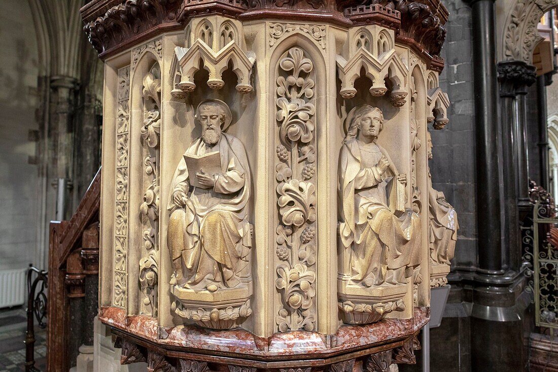 Ireland, Dublin, Christ Church Cathedral or Holy Trinity Cathedral, the pulpit and its sculptures