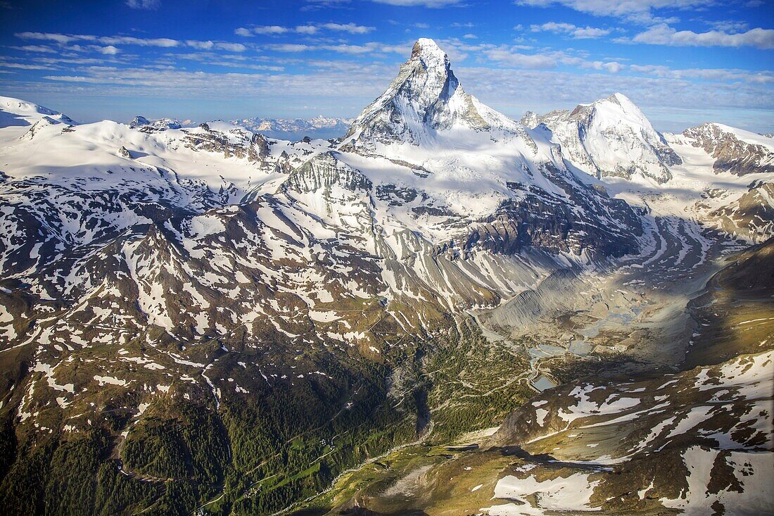 Switzerland, canton of Valais, Zermatt, (Matterhorn) (4478m) (aerial view)