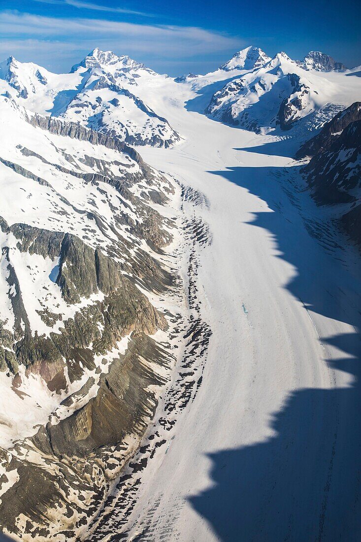 Switzerland, Valais, Jungfrau Region, Aletsch Glacier (UNESCO site) (aerial view)