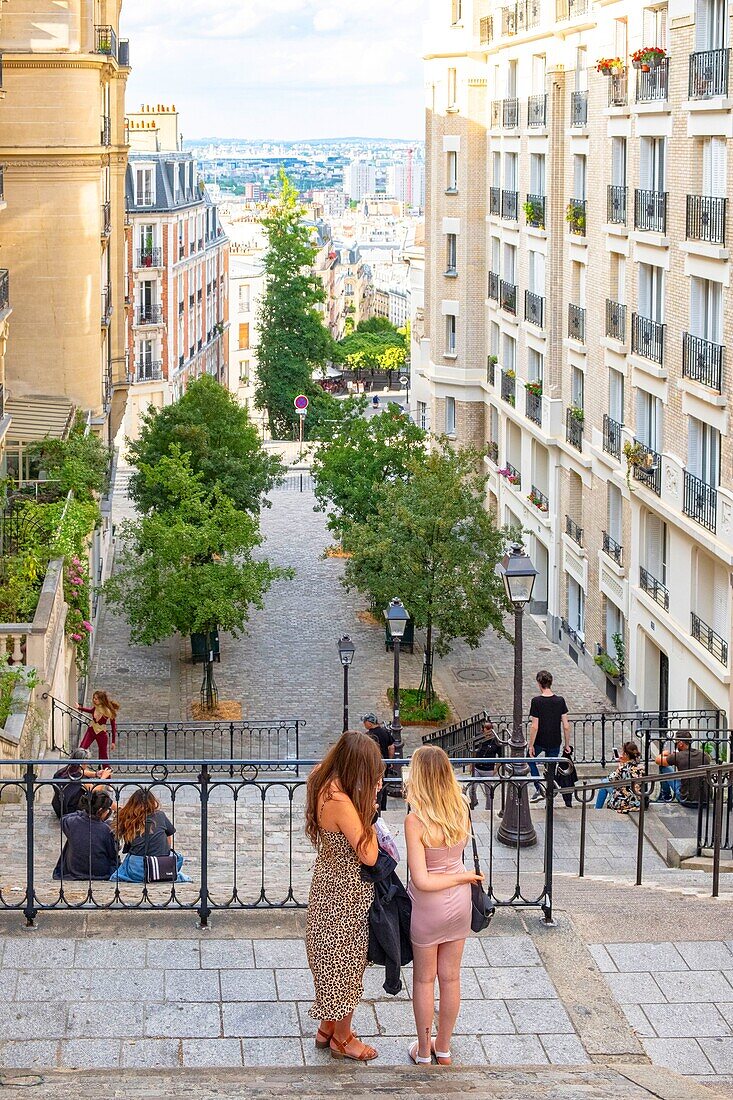 France, Paris, Butte Montmartre, stairs of the Rue du Mont Cenis