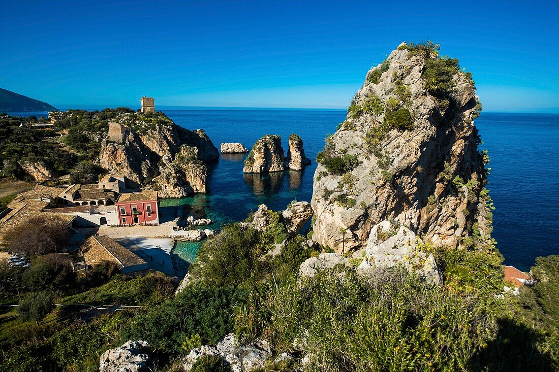 Italy, Sicily, San Vito lo Capo, Scopello, tonnara or medieval fortified building formerly used for tuna fishing