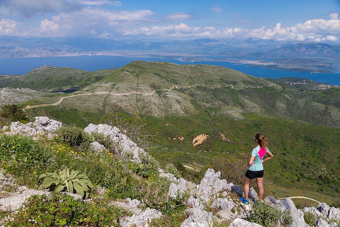 Greece, Ionian Islands, Corfu, the top of the Pantokrator, in the background Albania