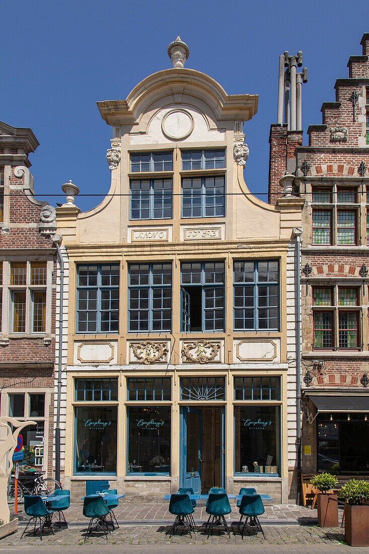 Belgium, East Flanders, Ghent, facades of traditional Flemish houses located rue du Château (Burgstraat)