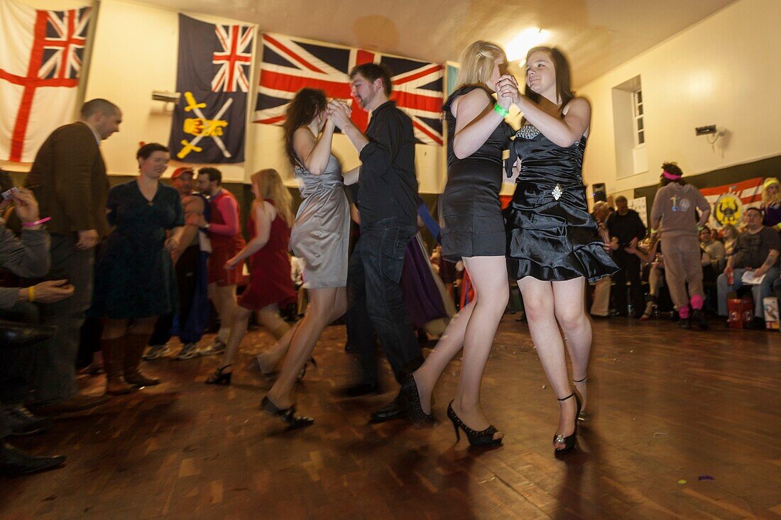 United Kingdom, Scotland, Shetland Islands, Mainland, Lerwick, Up Helly Aa festival, dances and festivities in village halls after the ritual burning of the viking longship