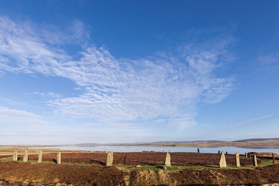 United Kingdom, Scotland, Orkney Islands, Mainland, Ring of Brodgar, Heart of Neolithic Orkney, listed a World Heritage Site by UNESCO