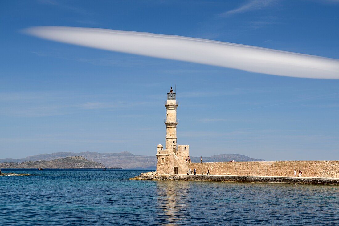 Greece, Crete, Chania, venetian port, lighthouse built in the fifteenth century