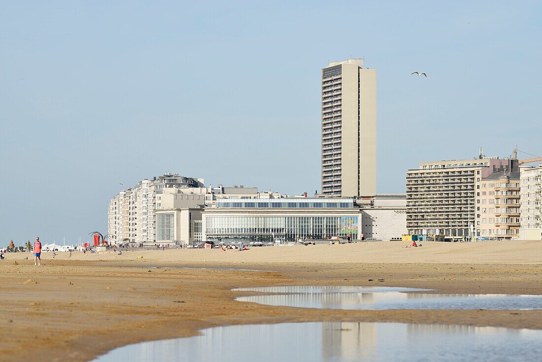 Belgium, West Flanders, Ostend, beach and casino