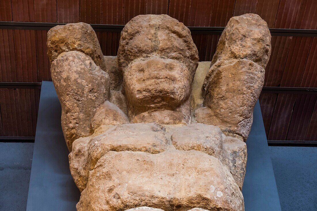 Italy, Sicily, Agrigente, San Nicola archeological museum, above the Valley of the Temples, telamons, giants of stone that supported the ancient buildings