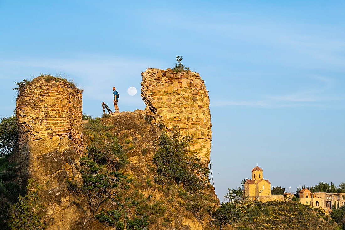 Georgia, Tbilisi, Narikala fortress overlooks the Old Tbilisi (or Dzveli Kalaki), Tabor Monastery of the Transfiguration in the background